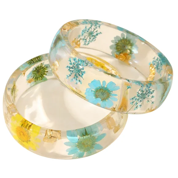 Floral Resin Bracelet - Yellow Blue White - Picture 6 of 14